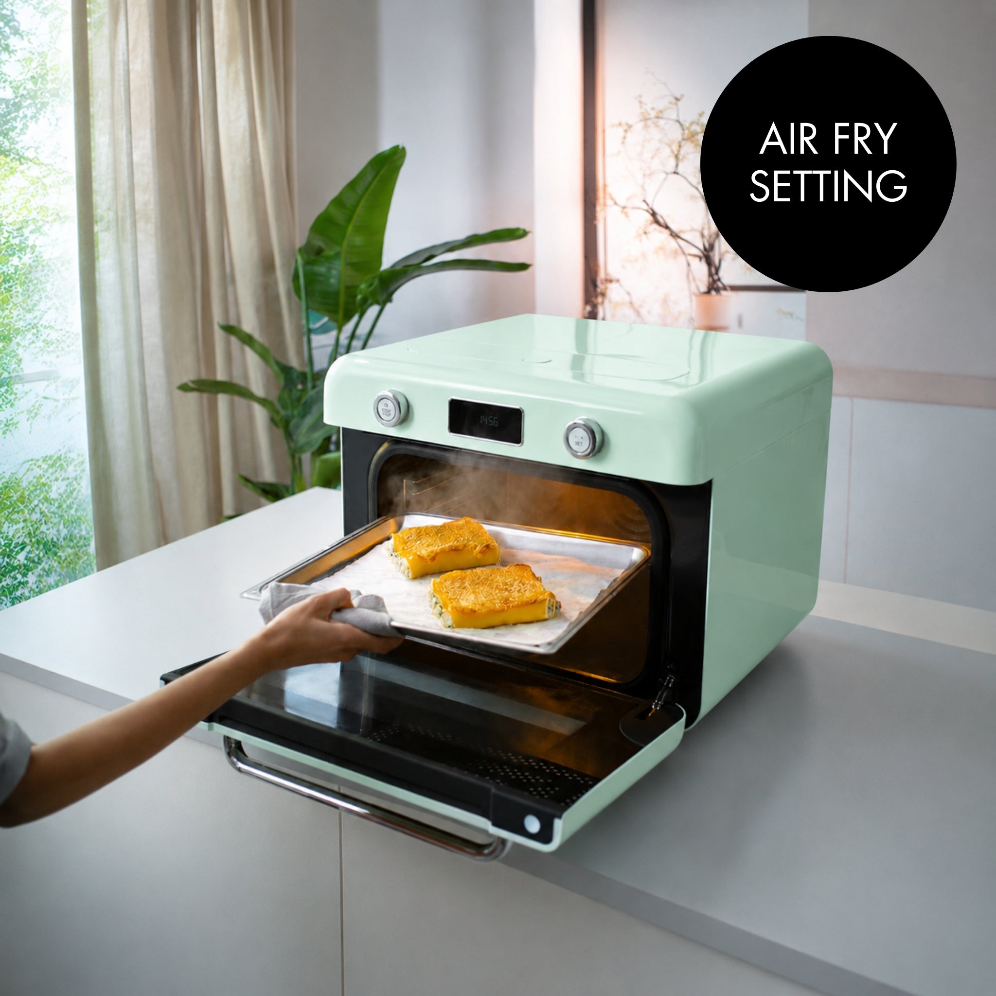 Countertop Combi Oven with Air Fry & Steam – Retro-Style Pastel Green