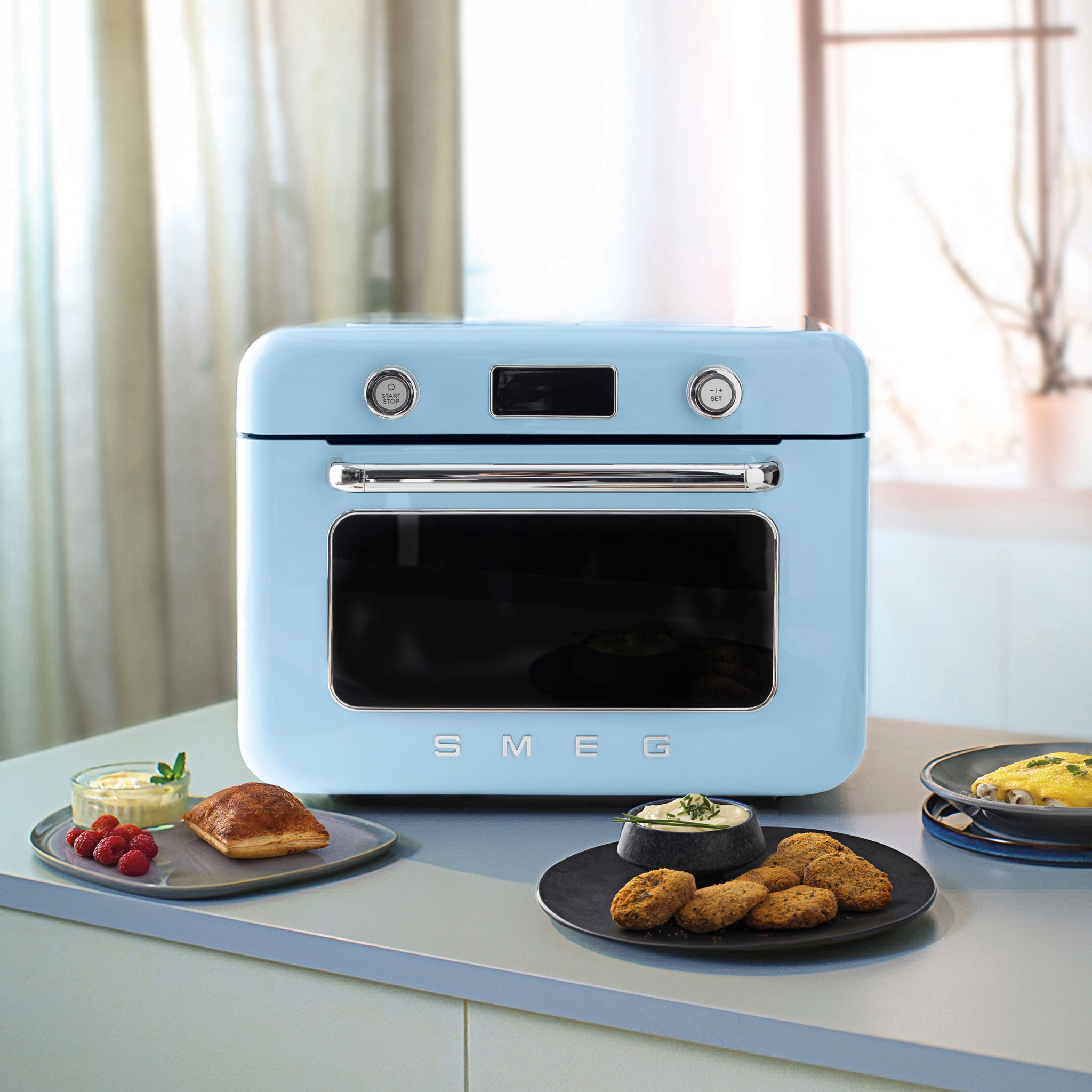 Countertop Combi Oven with Air Fry & Steam - Retro-Style Pastel Blue