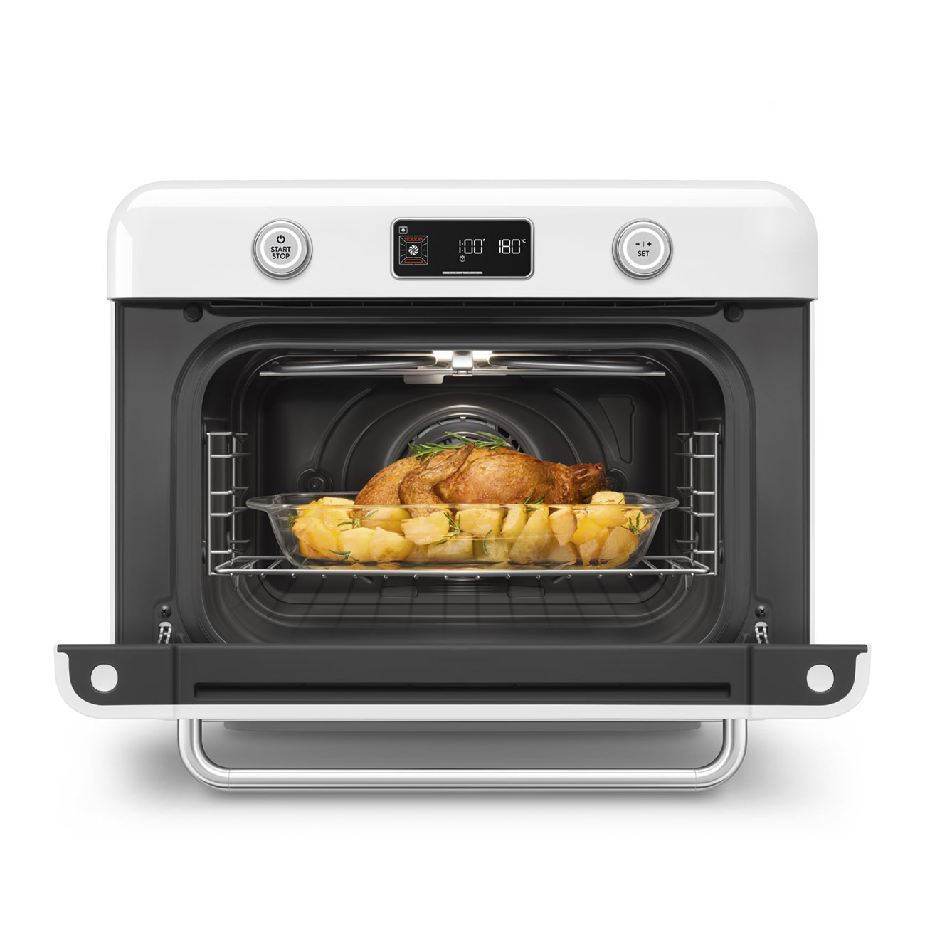 Countertop Air Fry Oven with Steam, Retro-style White Glossy