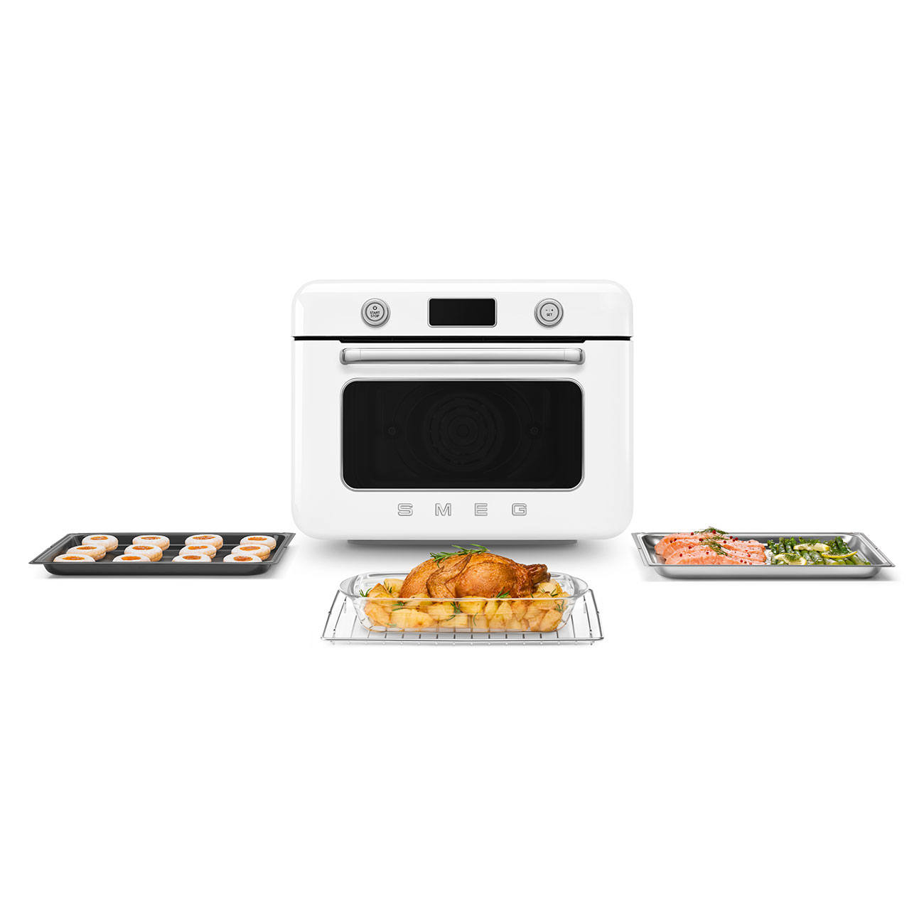Countertop Air Fry Oven with Steam, Retro-style White Glossy