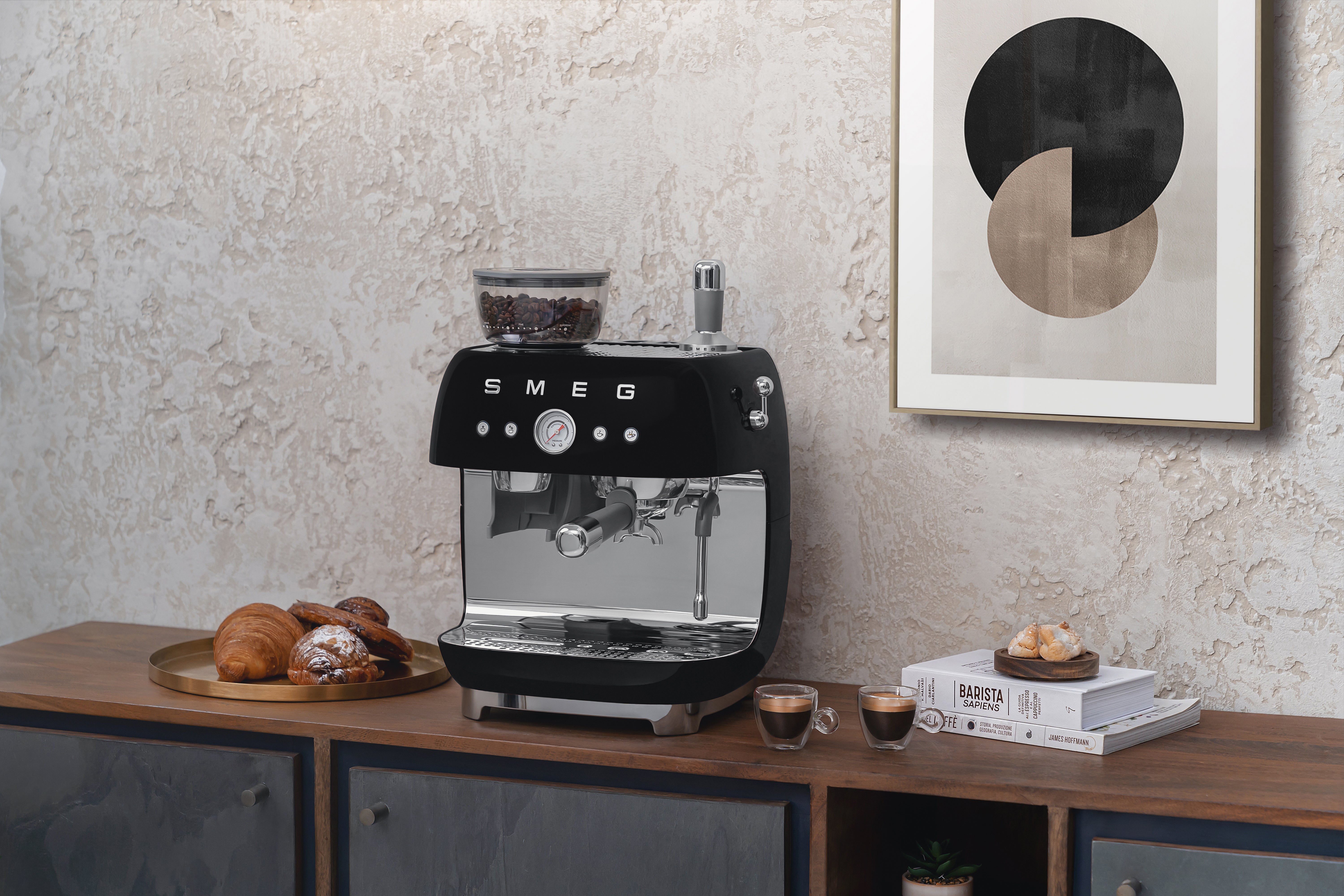 Espresso coffee machine Retro-style Black Glossy