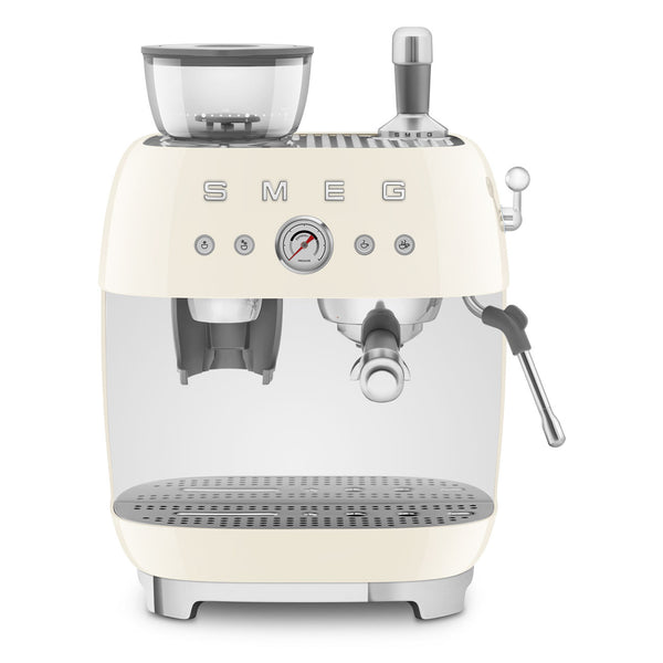 Manual Espresso Coffee Machine with Grinder - Retro-Style Cream