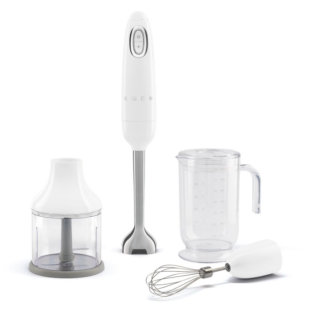Retro-Style Hand Blender with Accessory Set – White